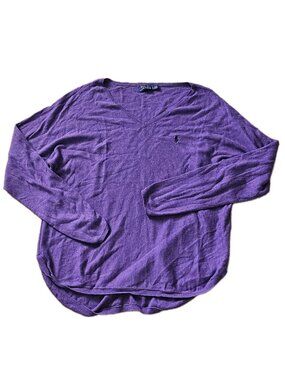 Ralph Lauren Polo Purple V-Neck Rounded Hem Tunic Sweater Womens Large